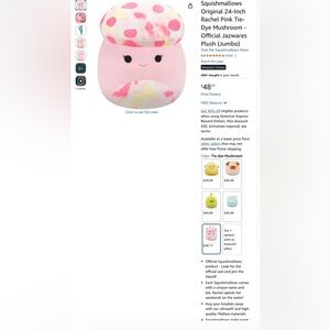 Squishmallows 24-Inch Rachel Pink Tie-Dye Mushroom Official Jazwares Jumbo
